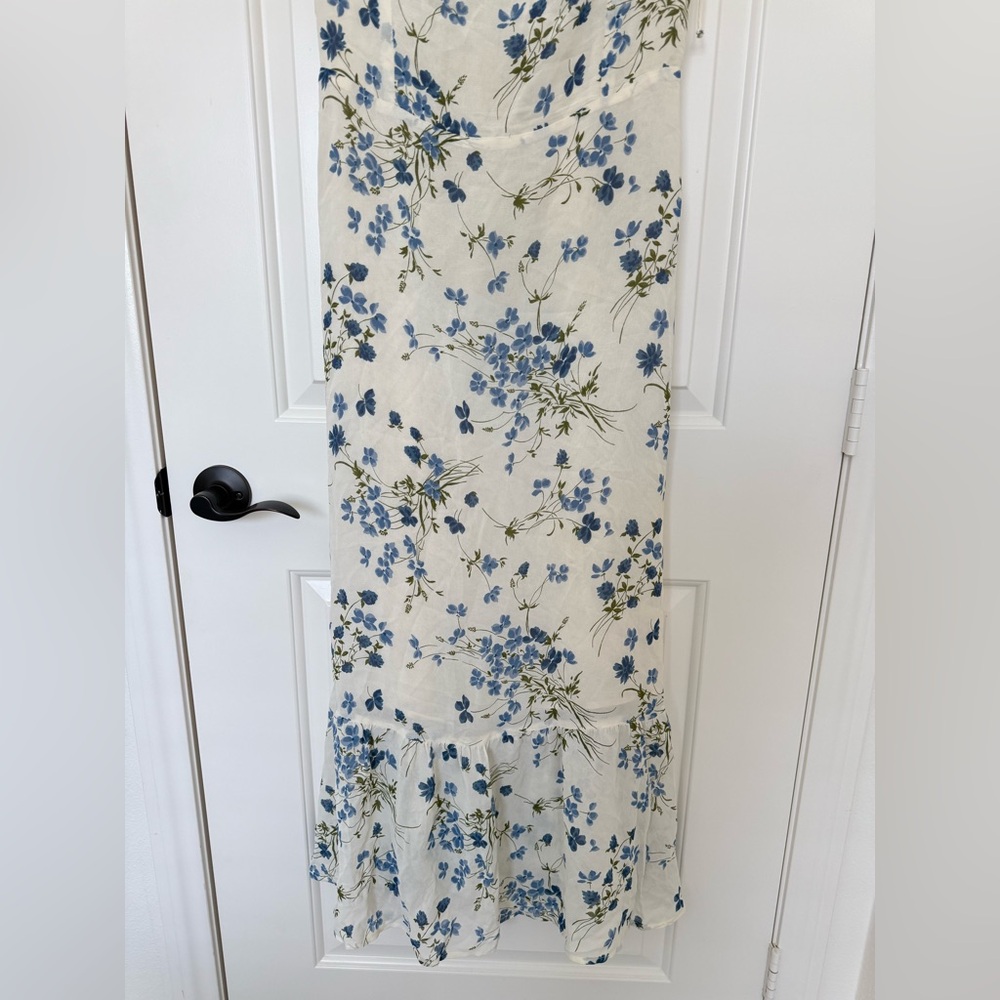 Reformation Enya Midi Dress Clarita Blue Floral Smocked Tie Strap Sweetheart 12 - Picture 5 of 12